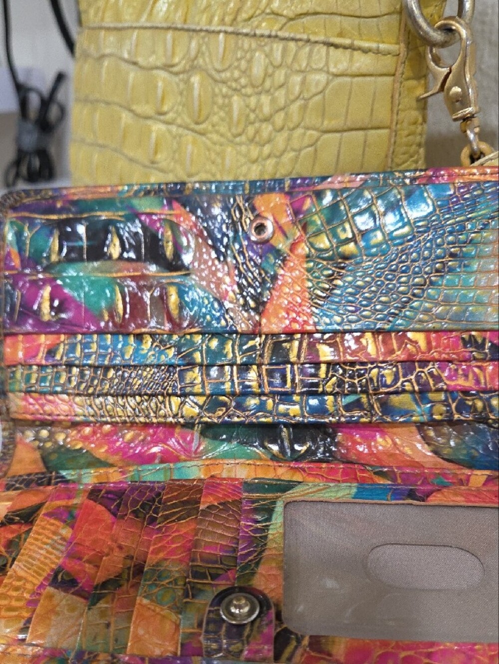 Brahmin Yellow Croc-Embossed Crossbody Bag with Multicolor Croc Wallet - Picture 5 of 8